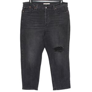 Levis Jeans Wedgie Straight Cropped High Rise Grunge 90s Button Fly Black 18W